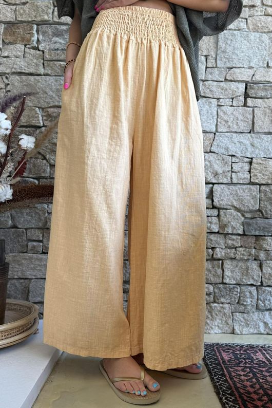 Frame Cotton Shirring Waist Wide Leg Pant Tuscan Sun